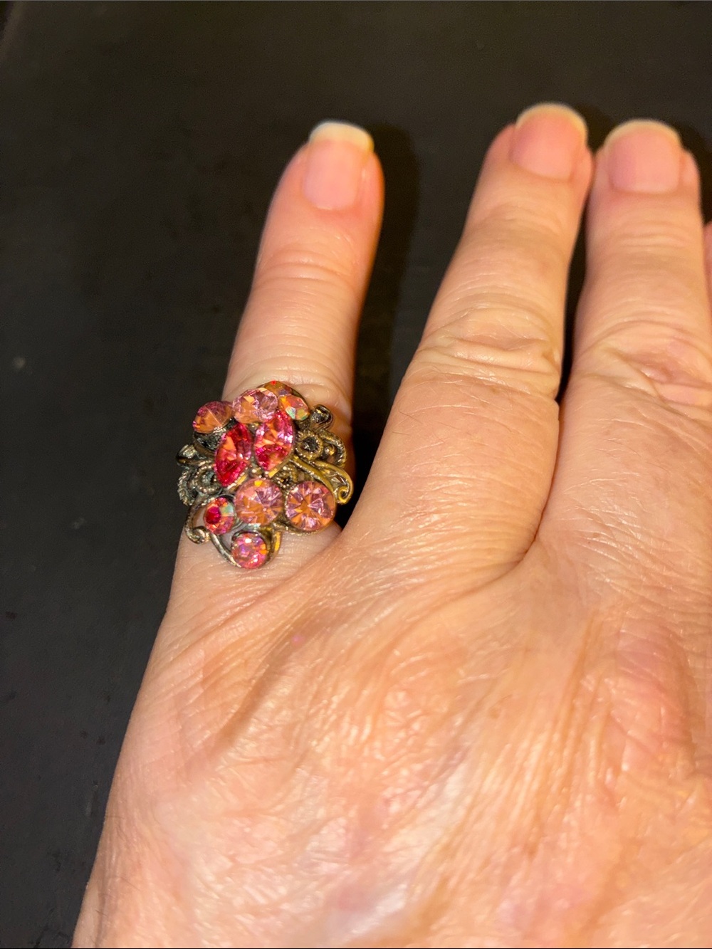 Vintage-Inspired Pink Crystal Cocktail Ring